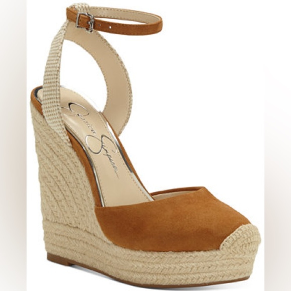 Jessica Simpson Zestrah Brown Leather Espadrille Wedges in EXCELLENT condition